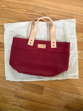 Crimson Leather Tote with Natural Leather Handles